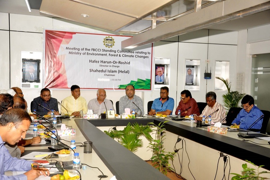 Participants at a meeting of the FBCCI standing committee relating to the environment ministry at the apex trade body’s boardroom in Dhaka city on Thursday. Photo: FBCCI