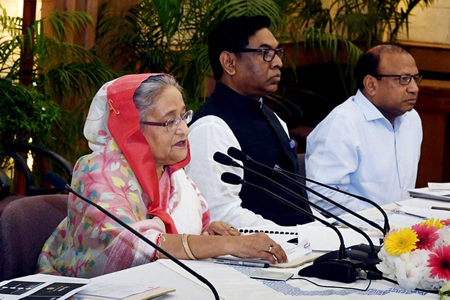 Prime Minister Sheikh Hasina addressing a programme at Ganabhaban in Dhaka on Thursday. -Focus Bangla Photo