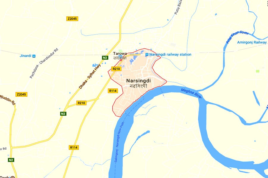 google map showing Narsingdi upazila.