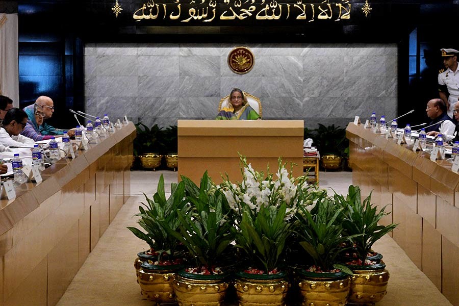 Prime Minister Sheikh Hasina presiding over the cabinet meeting on Monday at the PMO. -Focus Bangla Photo