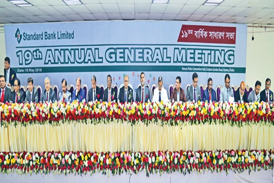 Chairman of Standard Bank Ltd. Kazi Akram Uddin Ahmed presiding over the 19th annual general meeting held in the city on Thursday