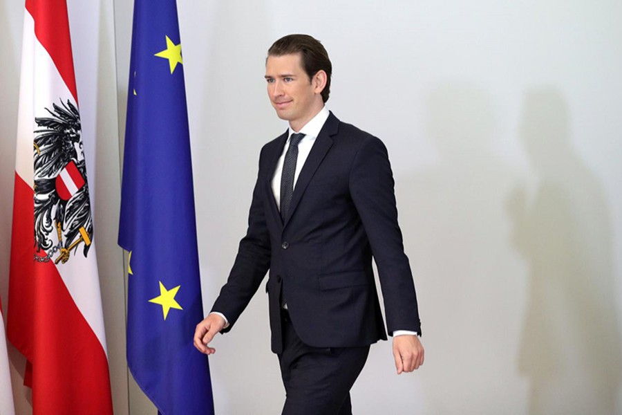 Austrian Chancellor Sebastian Kurz arrives for a news conference during the second day of a cabinet meeting in Mauerbach, Austria on Monday - Reuters