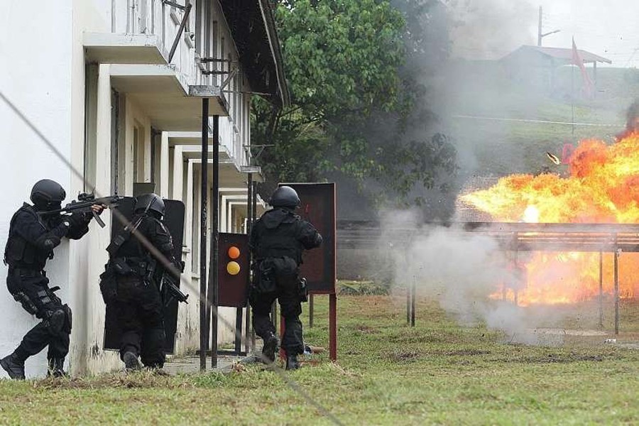 Internet photo shows a counter-terrorism demonstration during the launch of the National Special Operations Force, based at the Sungai Besi military camp outside Kuala Lumpur, Malaysia