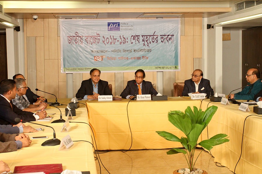Policy Research Institute of Bangladesh (PRI) Executive Director Dr Ahsan H Mansur speaking at a pre-budget discussion at a city hotel on Saturday — FE Photo