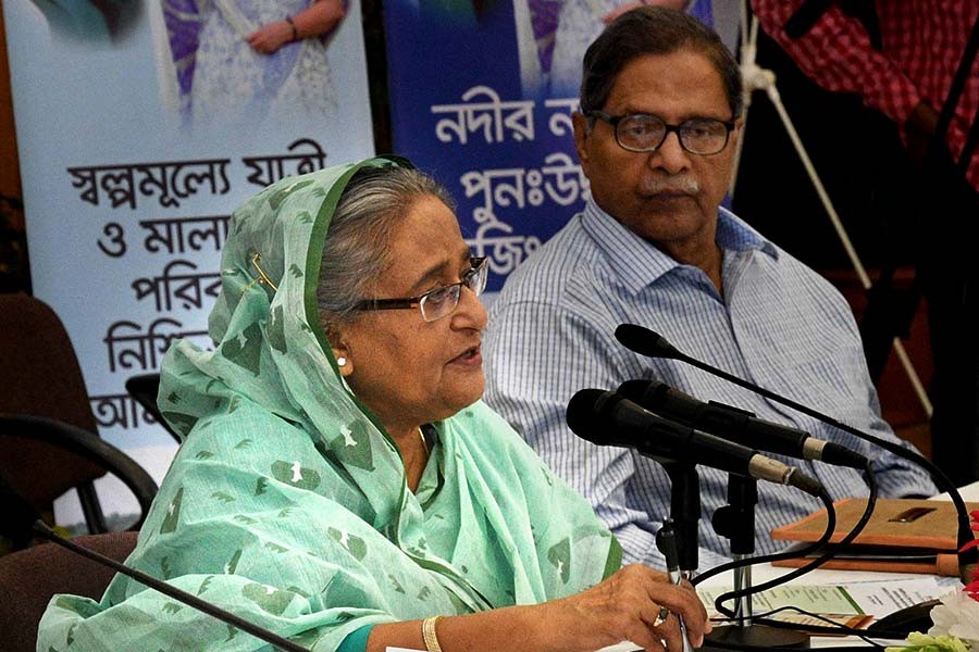 Prime Minister Sheikh Hasina speaking at a videoconference from Ganabhaban on Sunday marking inauguration of some services. -Focus Bangla Photo