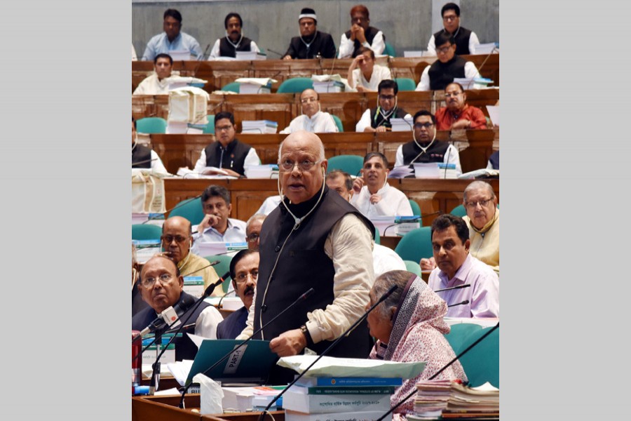 Finance Minister AMA Muhith placing the proposed national budget for 2018-19 fiscal at parliament on Thursday