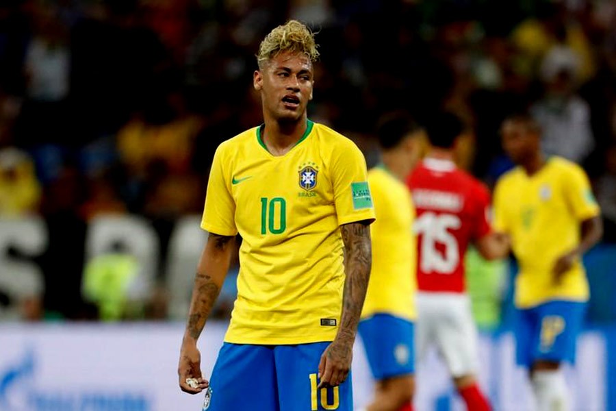 Brazil's Neymar looks dejected at the end of the match, Brazil vs Switzerland, on Sunday in Russia. -Reuters Photo