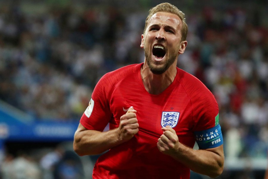 Soccer Football - World Cup - Group G - Tunisia vs England - Volgograd Arena, Volgograd, Russia - June 18, 2018 England’s Harry Kane celebrates scoring their second goal. Reuters.