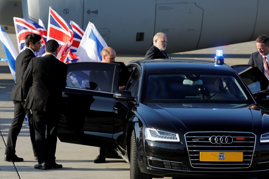 Britain’s Prince William enters a vehicle upon his arrival at the Ben Gurion International Airport, near Lod, Israel, June 25, 2018. Reuters.