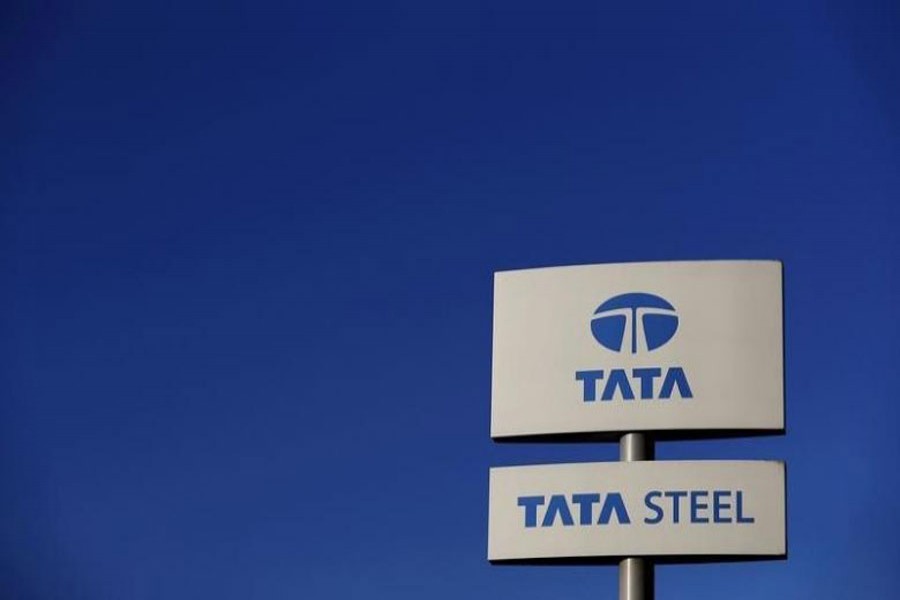 A company logo is seen outside the Tata steelworks near Rotherham in Britain, in this March 30, 2016 file photo. Reuters/File Photo