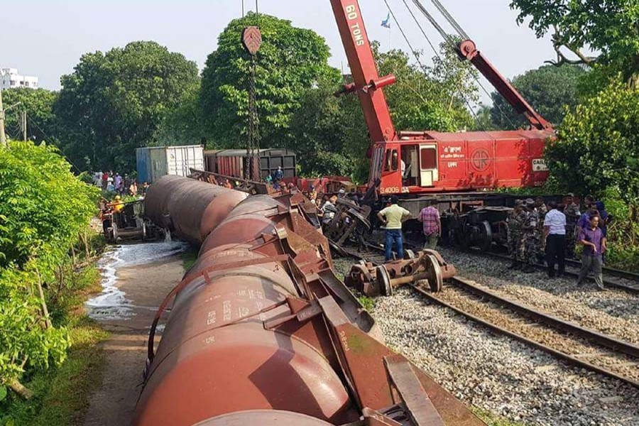 Image shows the derailment of the oil-laden train. Focus Bangla photo