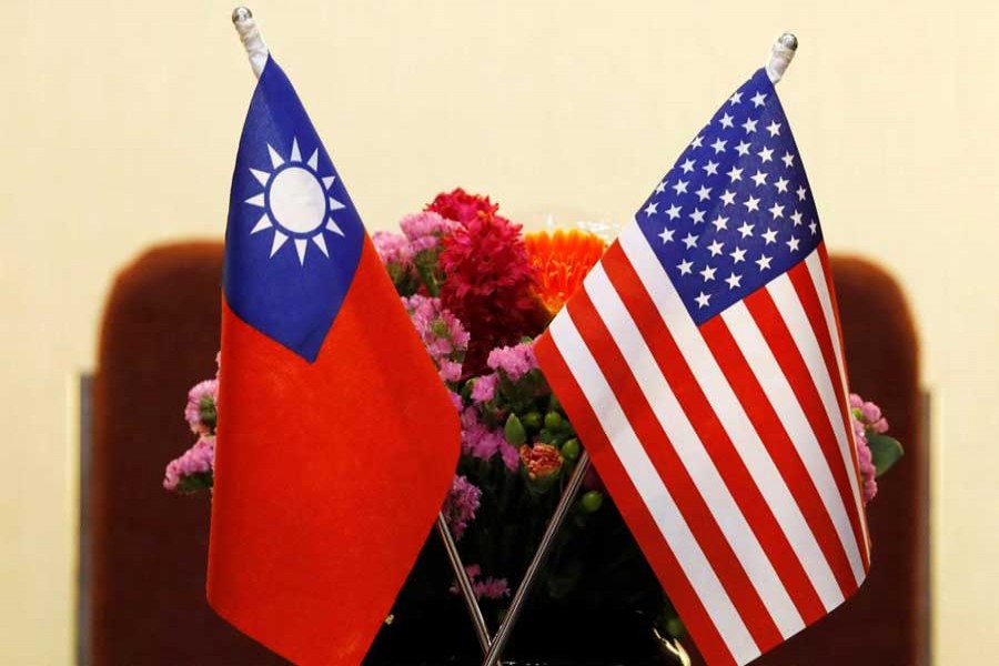 Flags of Taiwan and US are placed for a meeting between US House Foreign Affairs Committee Chairman Ed Royce speaks and with Su Chia-chyuan, President of the Legislative Yuan in Taipei, Taiwan, March 27, 2018. Reuters