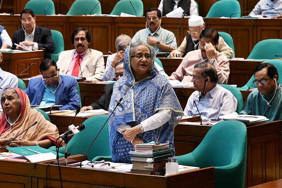 Prime Minister Sheikh Hasina replying a question from a lawmaker on Wednesday in the parliament.  -Focus Bangla Photo