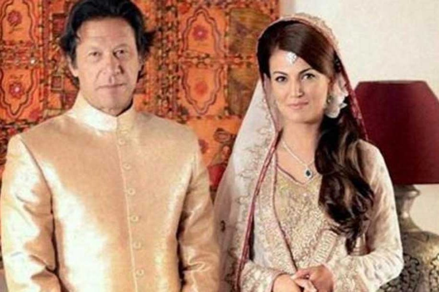 Pakistan's cricketer-turned-politician Imran Khan and TV anchor Reham Khan pose for photographs after their wedding in Bani Gala, Pakistan in 2015. -PTI