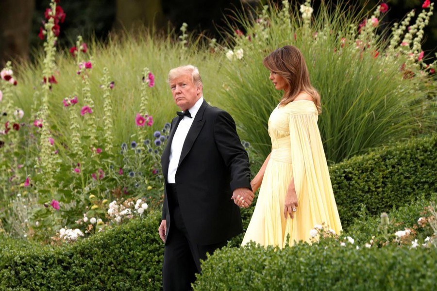 US President Donald Trump and first lady Melania Trump leaving the US ambassador's residence, Winfield House, in London recently	— Reuters