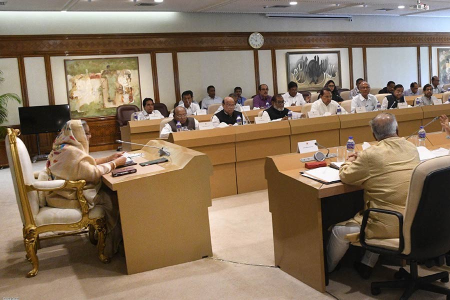 Prime Minister Sheikh Hasina presiding over the cabinet meeting at PMO on Monday. -Focus Bangla Photo