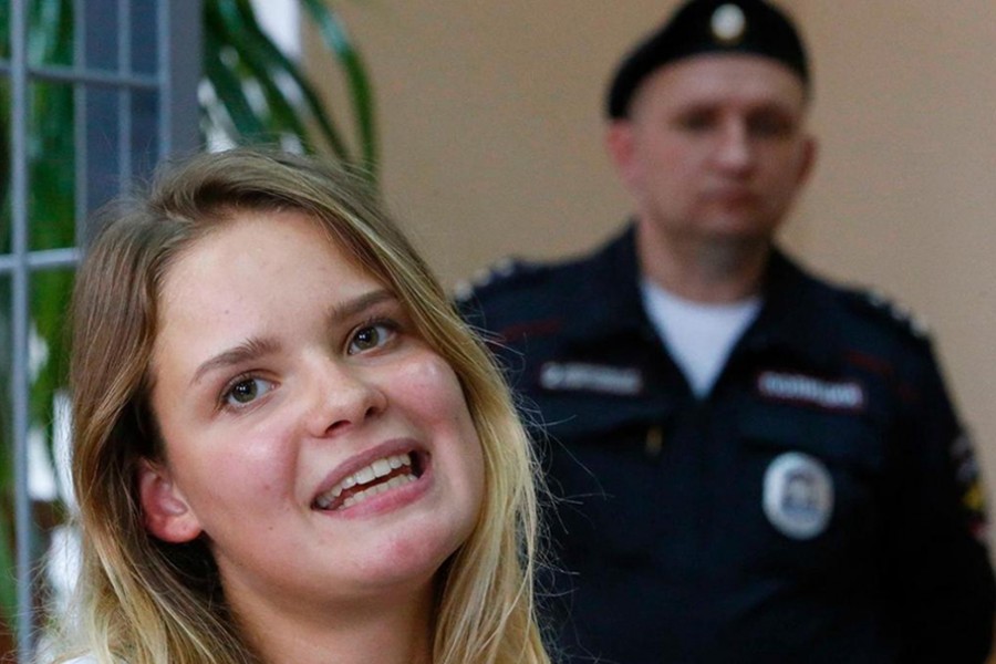 Veronika Nikulshina, one of four intruders affiliated to anti-Kremlin punk band Pussy Riot who ran onto the pitch during the World Cup final between France and Croatia, attends a court hearing in Moscow on Monday — Reuters photo