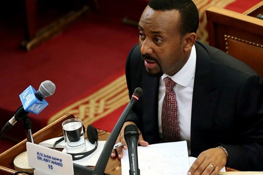 Ethiopia's newly elected Prime Minister Abiy Ahmed addresses the House of Peoples' Representatives in Addis Ababa, Ethiopia on April 19, 2018. Reuters/File photo