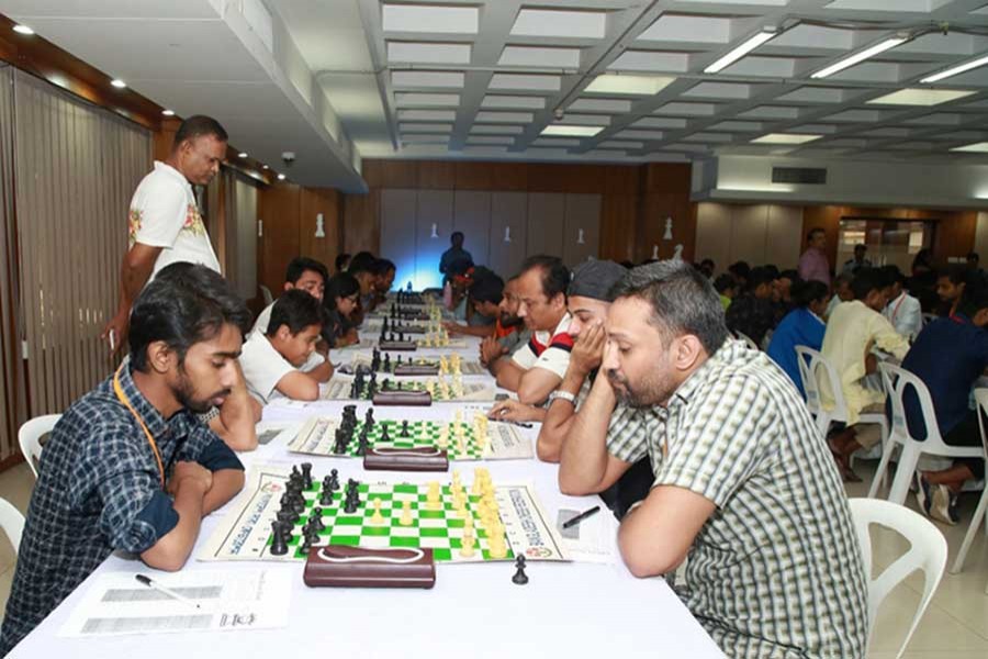 Participants playing games in the first round of the International Rating Chess Tournament inaugurated at the Independent University, Bangladesh (IUB) on July 19, 2018.