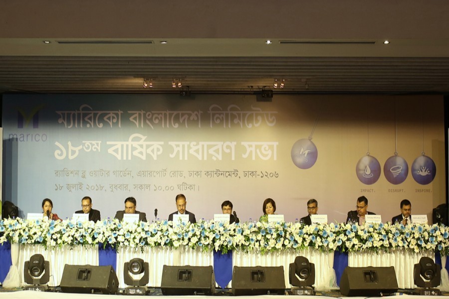 Chairman of the board of directors of Marico Bangladesh Limited Saugata Gupta presiding over the 18th AGM of the company at a city hotel recently