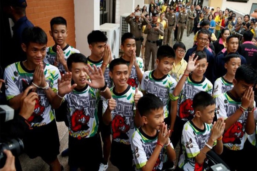 The public appearance of the twelve Thai Wild Boars after their cave mission
