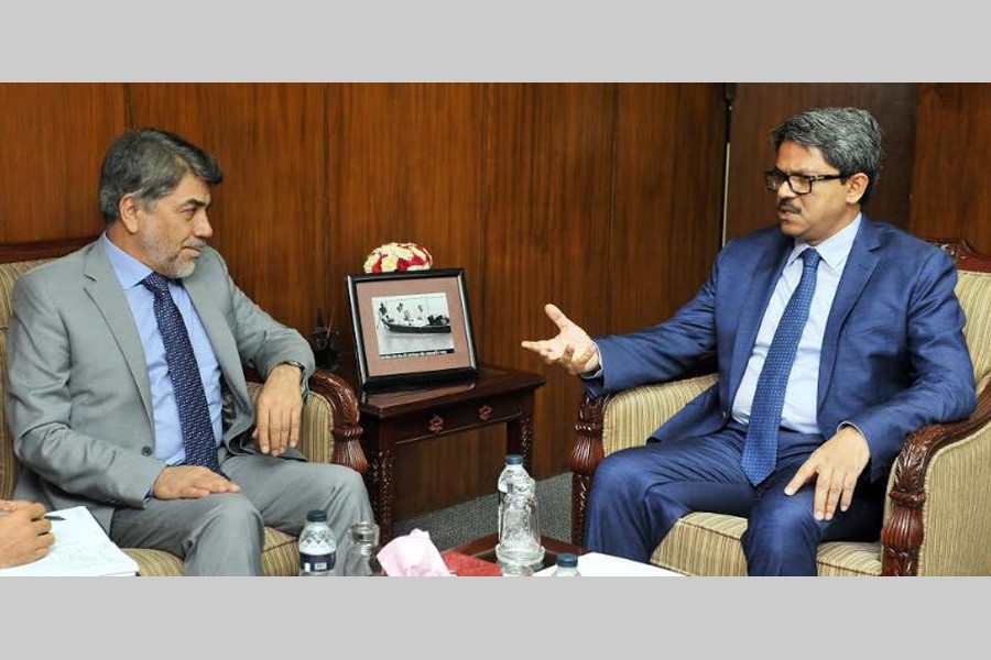 Ambassador of Afghanistan to Bangladesh Abdul Qayoom Malikzad with State Minister for Foreign Affairs M Shahriar Alam. Photo: UNB