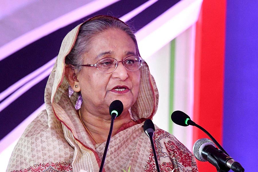 Prime Minister Sheikh Hasina addressing a programme on Saturday after inaugurating the Badda U-loop (North U-loop) under Hatirjheel integrated development project in Dhaka. -Focus Bangla Photo