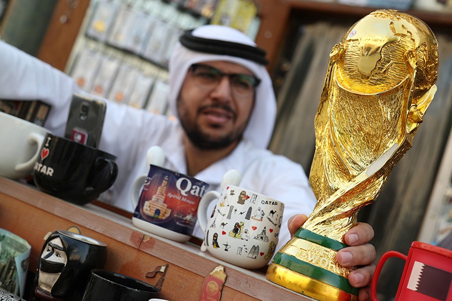 A mock-up of the World Cup is seen at a shop in Souk Waqif in Doha, Qatar on July 13 last — Reuters