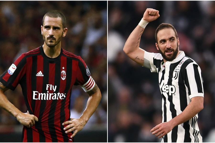 Italy defender Leonardo Bonucci (L) and striker Gonzalo Higuain seen in this photo collage — Collected