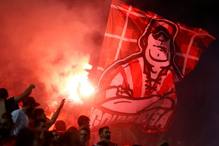 Olympiacos fans with a flare ahead of Thursday's clash against Burnley — Reuters photo