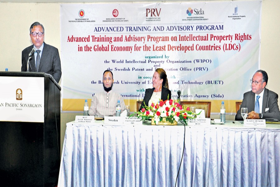 Vice-Chancellor of Bangladesh University of Engineering and Technology (BUET) Prof Dr Saiful Islam speaking at the inaugural session of a six-day training programme on 'The Advanced Training and Advisory Programme on Intellectual Property Rights in the Global Economy for the Least Developed Countries (LDCs)' at a city hotel recently