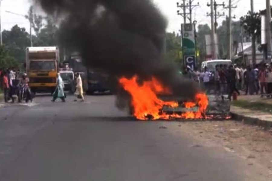 Private car catches fire in Gazipur 