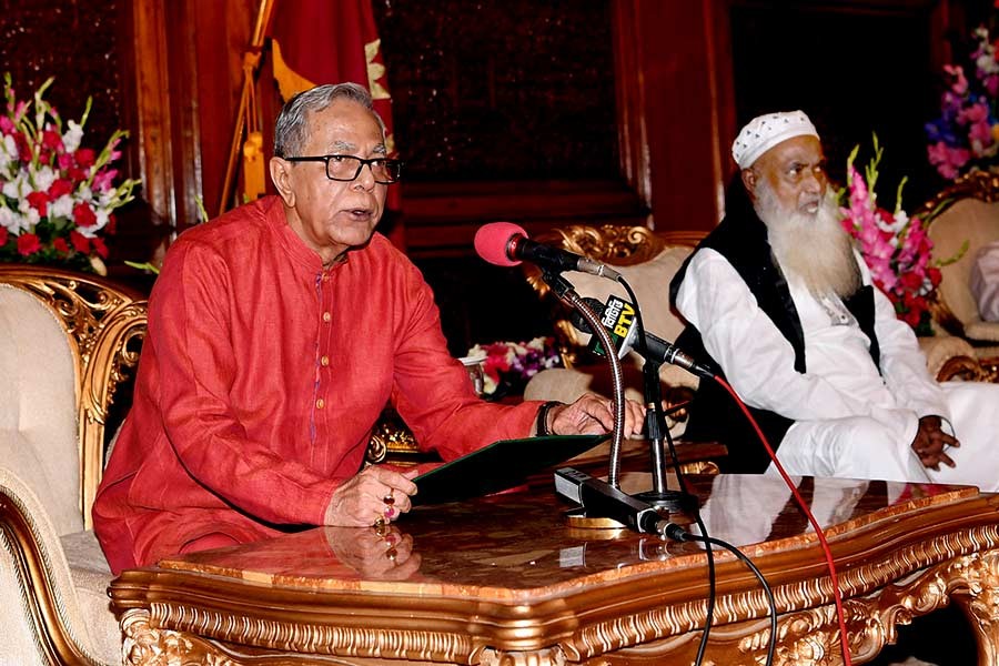 President Abdul Hamid addressing a reception at Bangabhaban on Sunday marking the Janmashtami. -Focus Bangla Photo