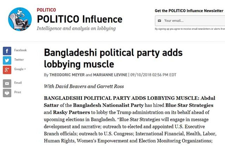 BNP appoints lobbying firm in US before elections