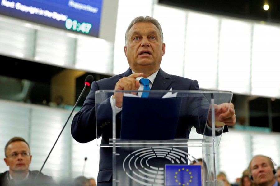Hungarian Prime Minister Viktor Orban addresses MEPs during a debate on the situation in Hungary at the European Parliament in Strasbourg, France, September 11, 2018. Reuters photo