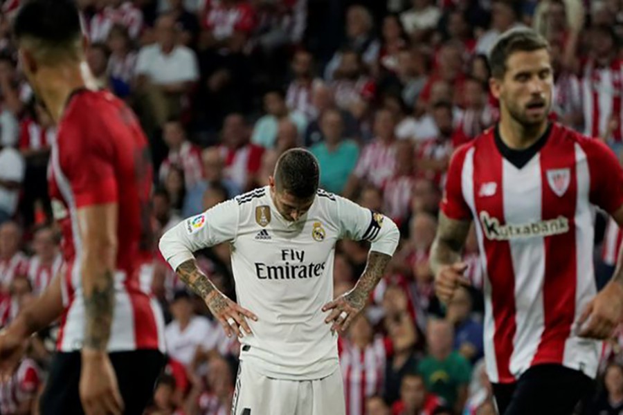 Real Madrid's Sergio Ramos cuts a dejected figure during the match against Bilbao — Reuters photo