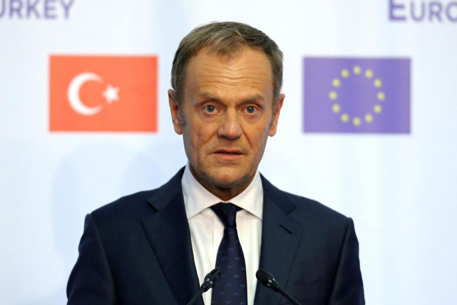 European Council President Donald Tusk attends a news conference at Euxinograd residence, near Varna, Bulgaria, March 26, 2018 - Reuters