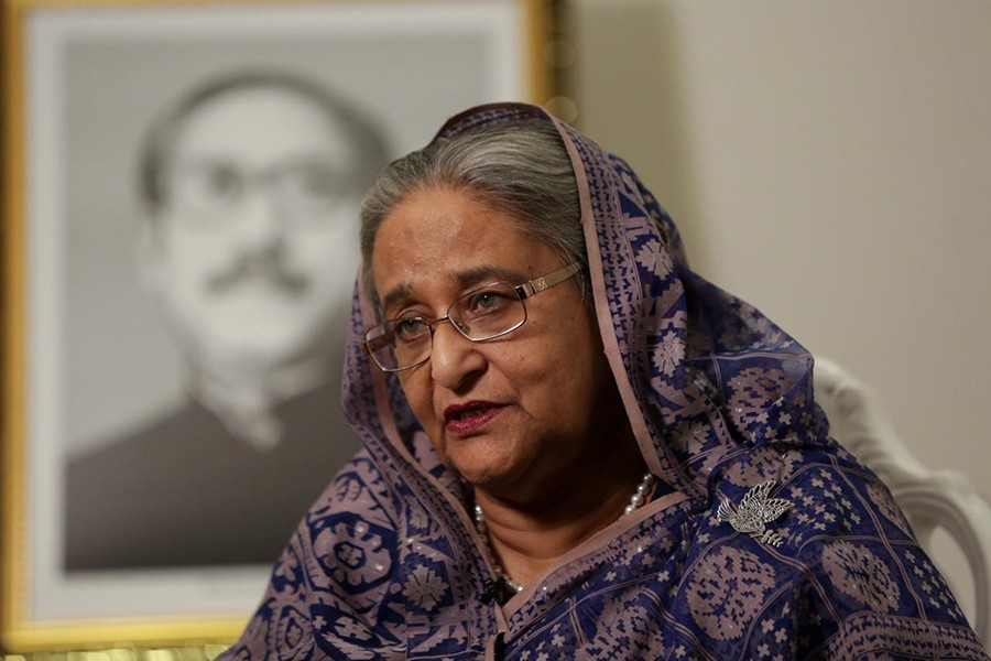 Bangladeshi Prime Minister, Sheikh Hasina speaks during an interview at Grand Hyatt Hotel in Manhattan, New York, US on Tuesday — Reuters photo