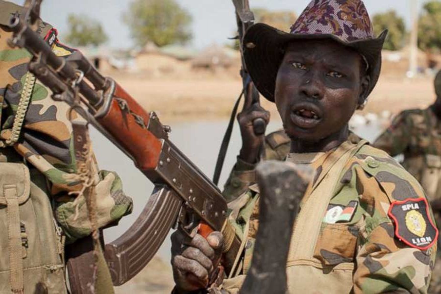 In this file photo, a South Sudanese government soldier chants in celebration after government forces retook from rebel forces the provincial capital of Bentiu, in Unity State, South Sudan. - AP