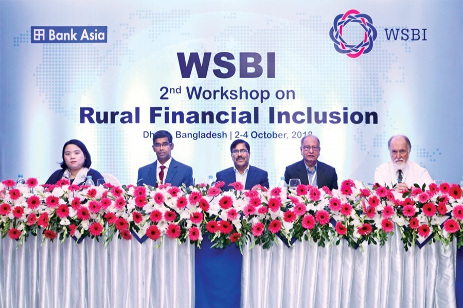 Deputy Governor of Bangladesh Bank S.M. Moniruzzaman, President & Managing Director of Bank Asia Limited Md Arfan Ali and Executive Director of Institute for Inclusive Finance & Development (InM) Dr. Mustafa K Mujeri seen, among others, at the inaugural ceremony of a three-day WSBI 2nd international workshop on "Rural Financial Inclusion" hosted by Bank Asia in the capital recently