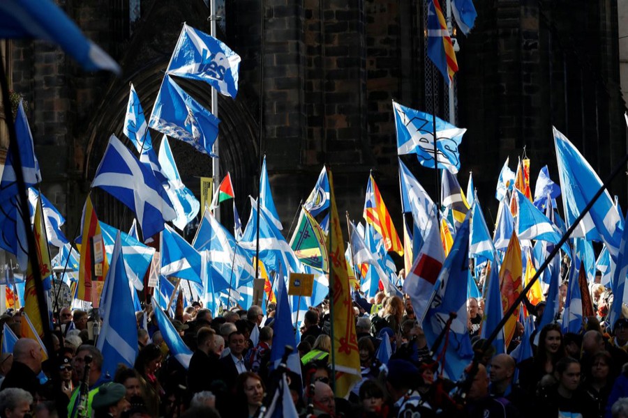 'All Under One Banner' pro-independence protesters take part in a march and rally in Edinburgh, Scotland, October 6, 2018. Reuters