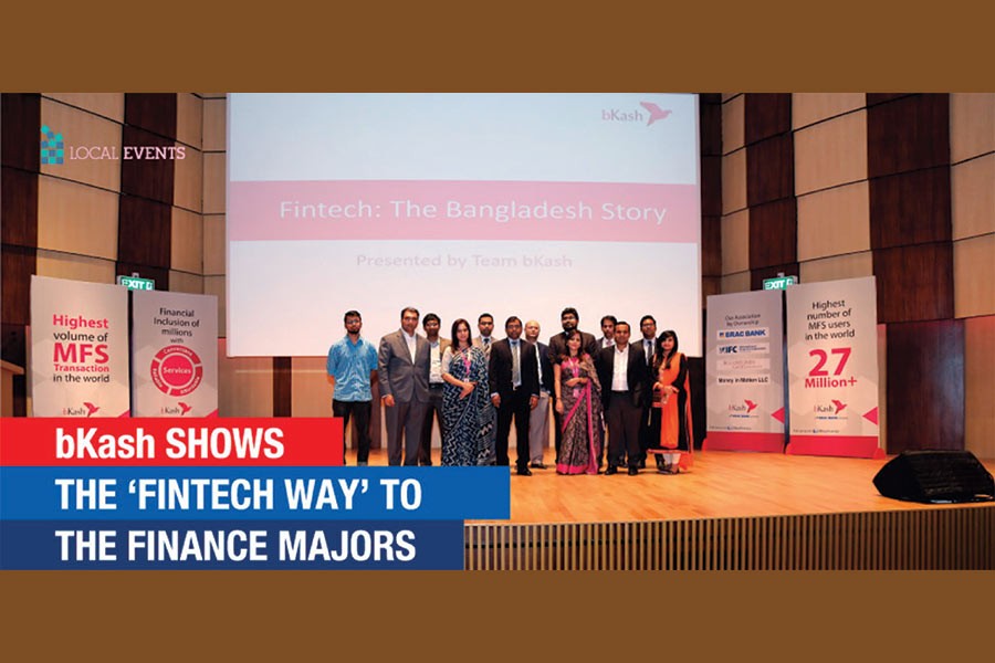 Bangladesh's fintech poster boy 'bkash' showed the 'fintech way' to the finance majors at an event in Dhaka on July 13, 2017.
