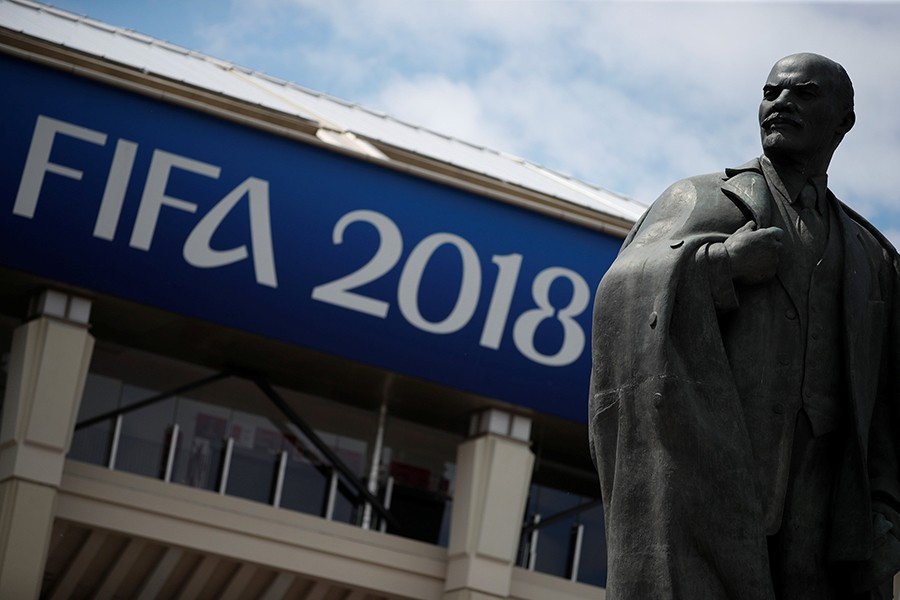 A statue of Vladimir Lenin is pictured outside the Luzhniki Stadium in Moscow, where the final match of the World Cup 2018 was held — Reuters/File