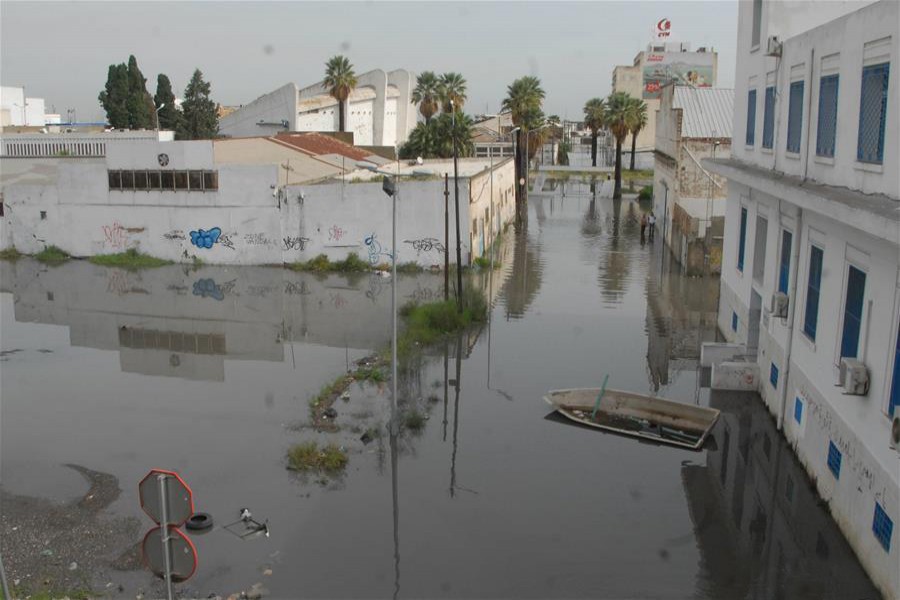 Xinhua photo shows the flood-hit Tunis city, Tunisia on Thursday