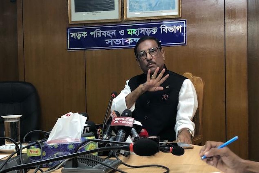 Road, Transport and Bridges Minister Obaidul Quader briefs journalists at his secretariat office in Dhaka city on Tuesday