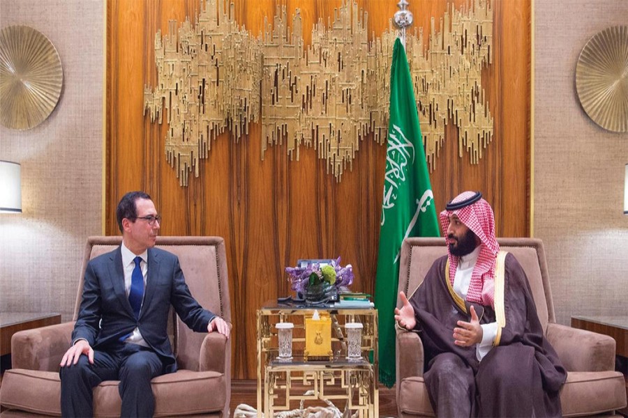 Saudi Crown Prince Mohammed bin Salman meets US Treasury Secretary Steven Mnuchin in Riyadh, Saudi Arabia, October 22, 2018.        —Reuters   