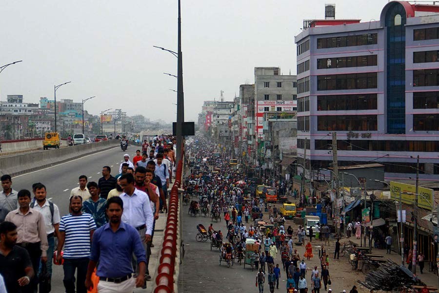 Dhaka city on Sunday,  the first day of 48-hour strike by transport workers. —Photo: Focus Bangla