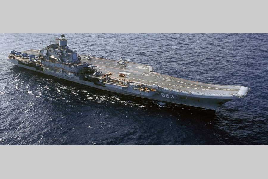 This 2004 file photo shows the Admiral Kuznetsov aircraft carrier in the Barents Sea, Russia. – AP