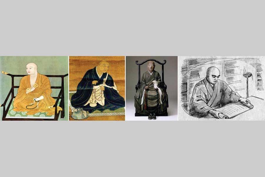 Medieval Japanese philosophers (from left to right) Kukai, Honen, Dogen Kigen, and Nichiren were influenced by Buddhism. Their views played an important role in the philosophical growth and upbringing of the Japanese people, their society and culture during those times.   