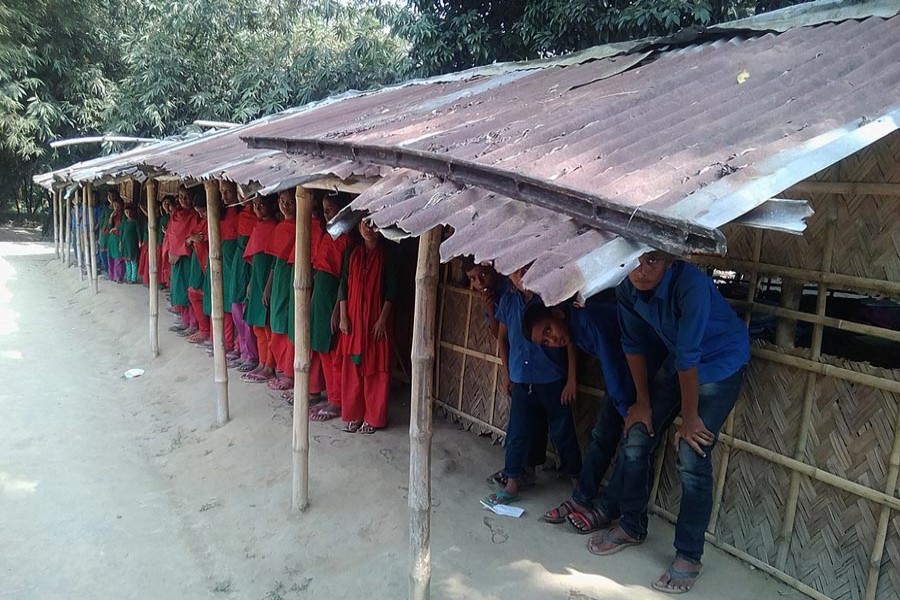 A partial view of the shed where students of the Purabetai Government Primary School in Jhenidah Sadar attend their classes    	— FE Photo